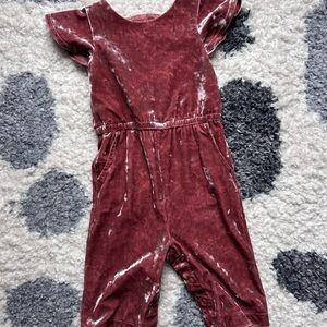 Kids Burgundy Velvet Jumpsuit